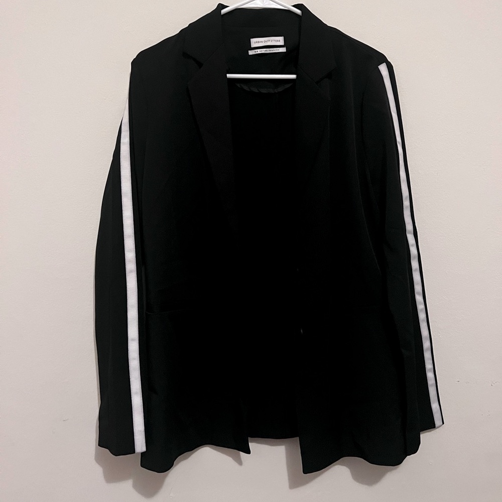 Black Blazer with White Ribbon Accents